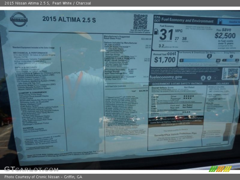 Pearl White / Charcoal 2015 Nissan Altima 2.5 S