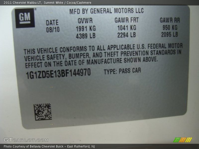 Summit White / Cocoa/Cashmere 2011 Chevrolet Malibu LT