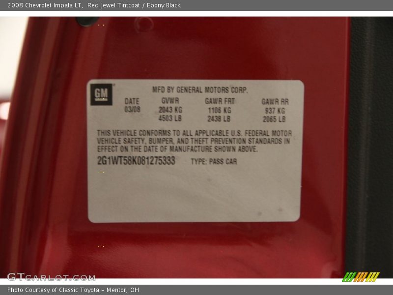 Red Jewel Tintcoat / Ebony Black 2008 Chevrolet Impala LT
