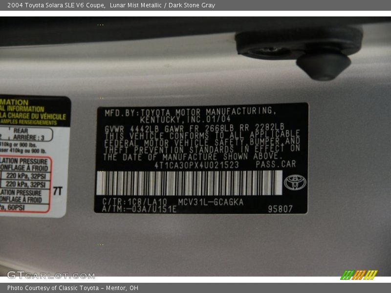 Lunar Mist Metallic / Dark Stone Gray 2004 Toyota Solara SLE V6 Coupe