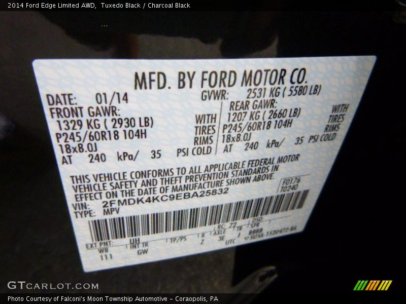 Tuxedo Black / Charcoal Black 2014 Ford Edge Limited AWD