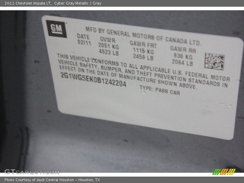 Cyber Gray Metallic / Gray 2011 Chevrolet Impala LT