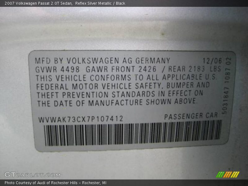 Reflex Silver Metallic / Black 2007 Volkswagen Passat 2.0T Sedan