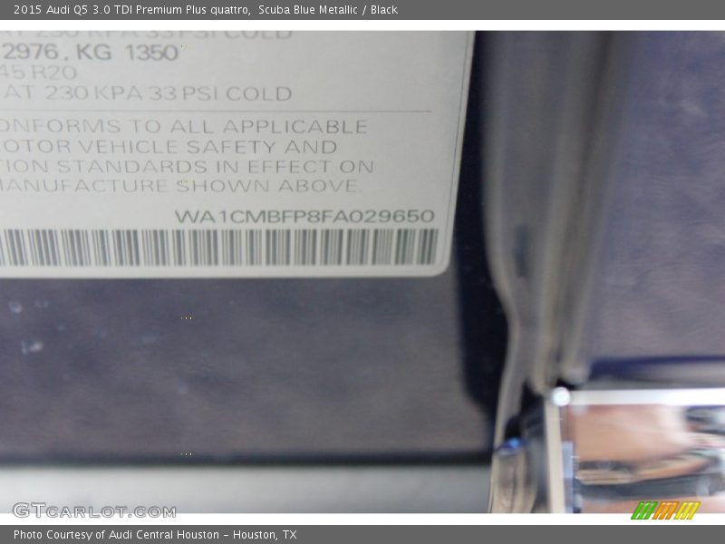Scuba Blue Metallic / Black 2015 Audi Q5 3.0 TDI Premium Plus quattro
