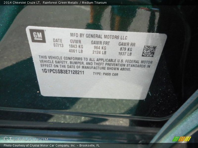 Rainforest Green Metallic / Medium Titanium 2014 Chevrolet Cruze LT