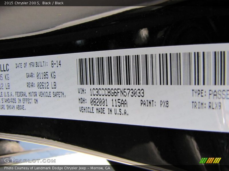 Black / Black 2015 Chrysler 200 S