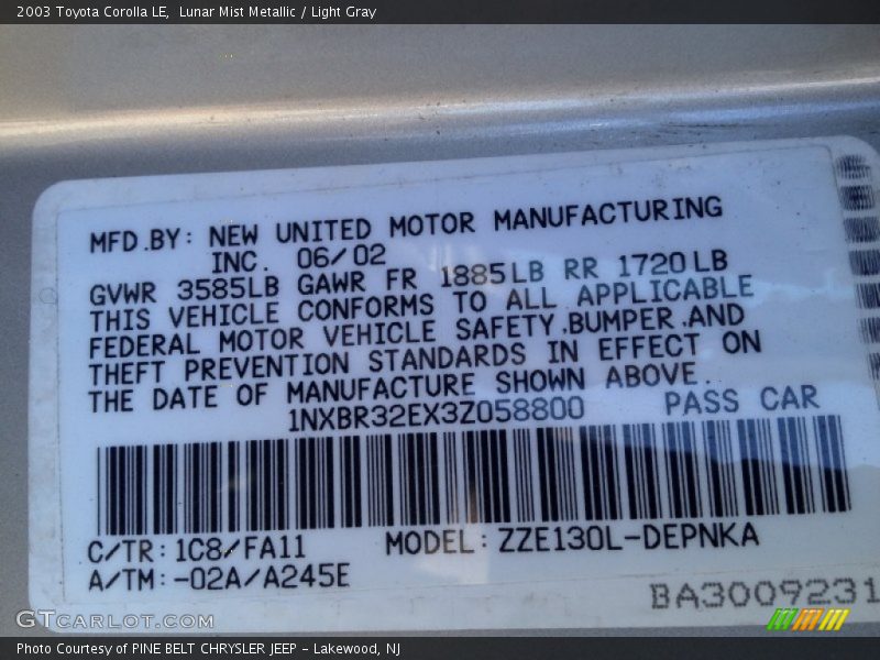 Lunar Mist Metallic / Light Gray 2003 Toyota Corolla LE