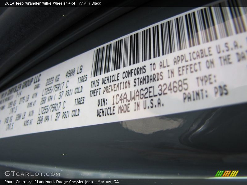 Anvil / Black 2014 Jeep Wrangler Willys Wheeler 4x4