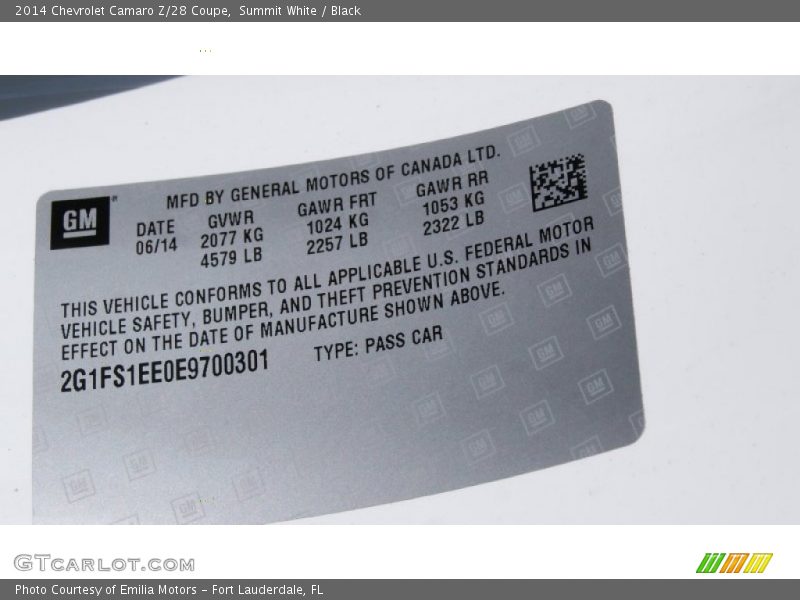 Summit White / Black 2014 Chevrolet Camaro Z/28 Coupe