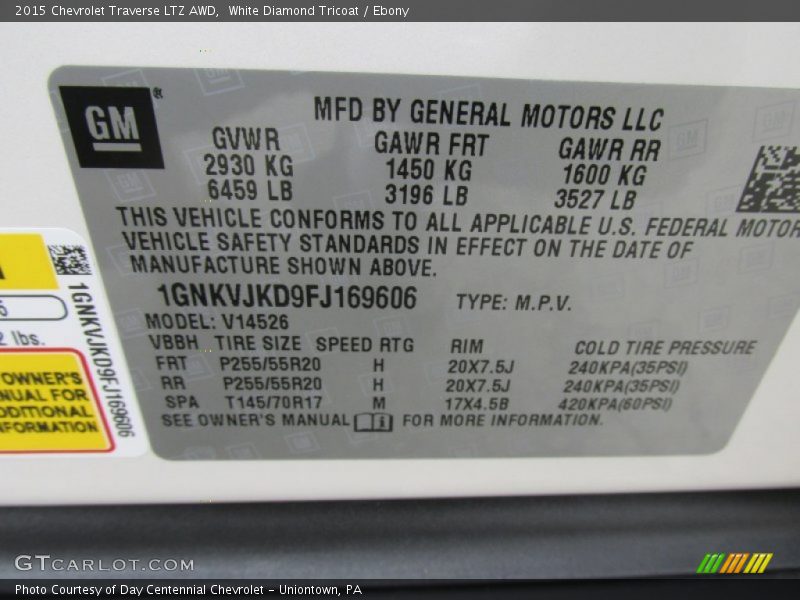White Diamond Tricoat / Ebony 2015 Chevrolet Traverse LTZ AWD