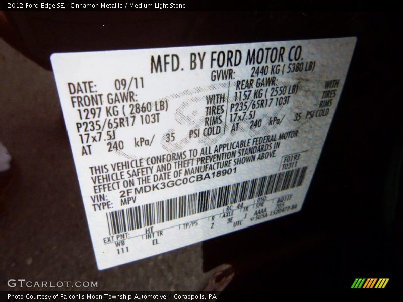 Cinnamon Metallic / Medium Light Stone 2012 Ford Edge SE