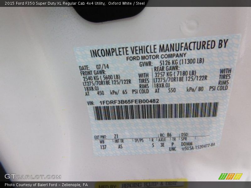 Oxford White / Steel 2015 Ford F350 Super Duty XL Regular Cab 4x4 Utility