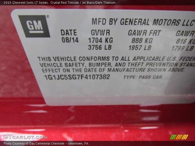 Crystal Red Tintcoat / Jet Black/Dark Titanium 2015 Chevrolet Sonic LT Sedan