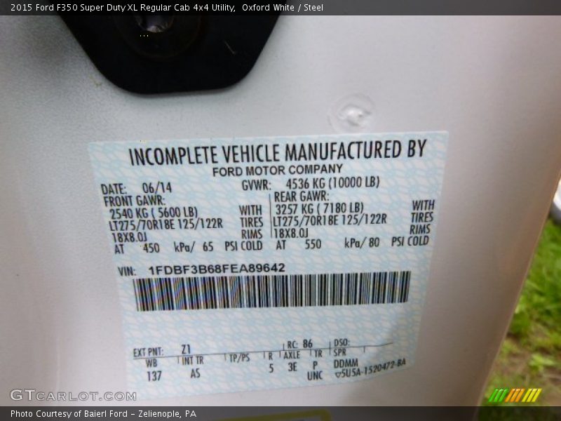 Oxford White / Steel 2015 Ford F350 Super Duty XL Regular Cab 4x4 Utility