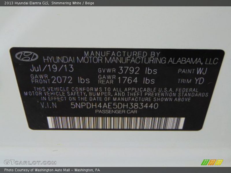 Shimmering White / Beige 2013 Hyundai Elantra GLS