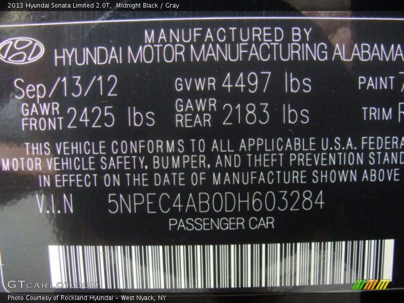 Midnight Black / Gray 2013 Hyundai Sonata Limited 2.0T