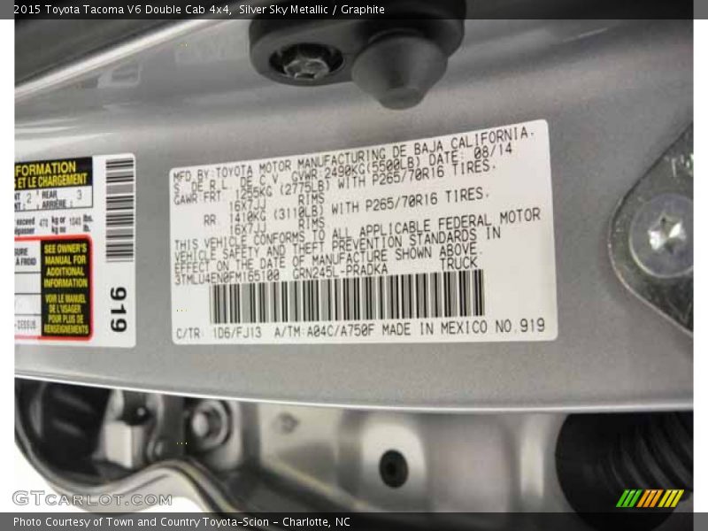 Silver Sky Metallic / Graphite 2015 Toyota Tacoma V6 Double Cab 4x4