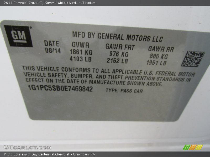 Summit White / Medium Titanium 2014 Chevrolet Cruze LT
