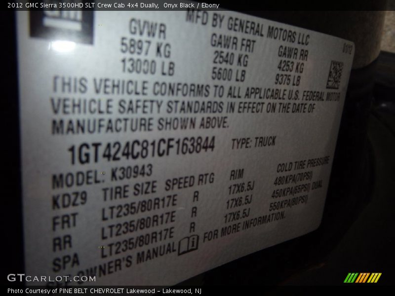 Onyx Black / Ebony 2012 GMC Sierra 3500HD SLT Crew Cab 4x4 Dually