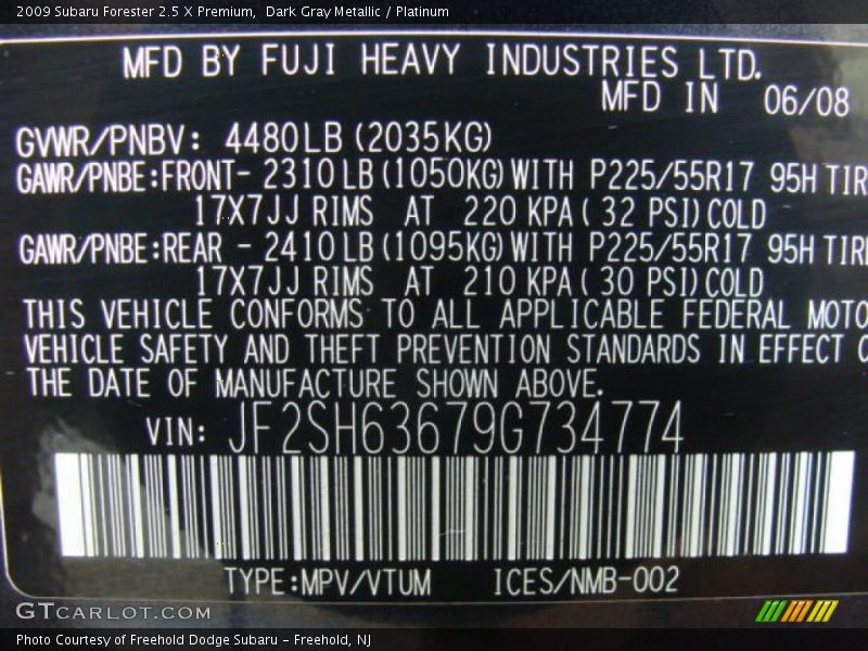 Dark Gray Metallic / Platinum 2009 Subaru Forester 2.5 X Premium