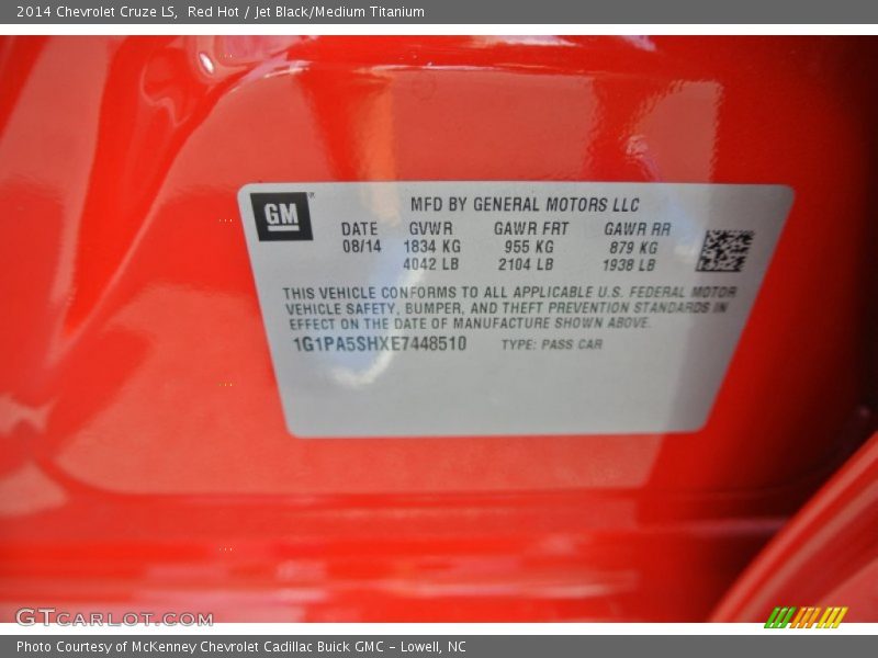 Red Hot / Jet Black/Medium Titanium 2014 Chevrolet Cruze LS