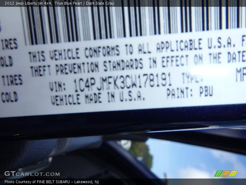 True Blue Pearl / Dark Slate Gray 2012 Jeep Liberty Jet 4x4