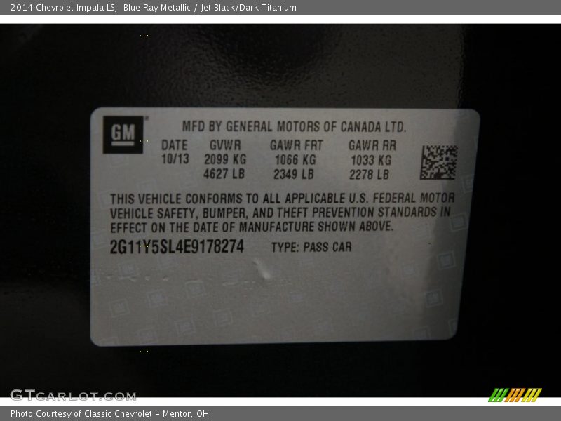 Blue Ray Metallic / Jet Black/Dark Titanium 2014 Chevrolet Impala LS