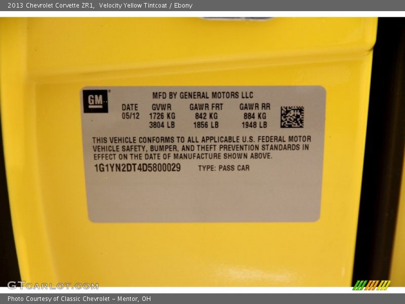 Velocity Yellow Tintcoat / Ebony 2013 Chevrolet Corvette ZR1