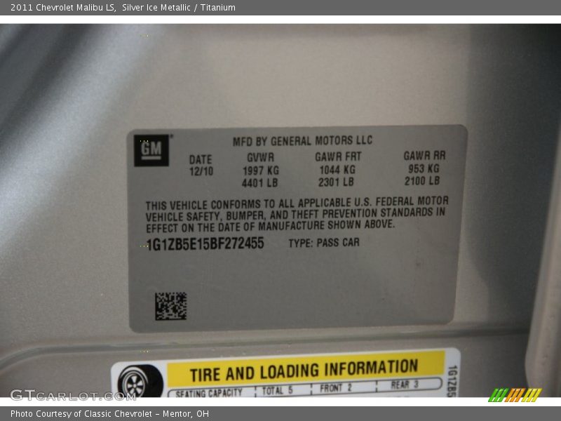 Silver Ice Metallic / Titanium 2011 Chevrolet Malibu LS