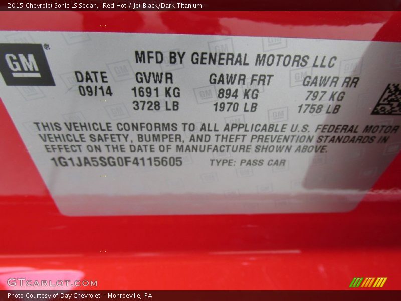 Red Hot / Jet Black/Dark Titanium 2015 Chevrolet Sonic LS Sedan