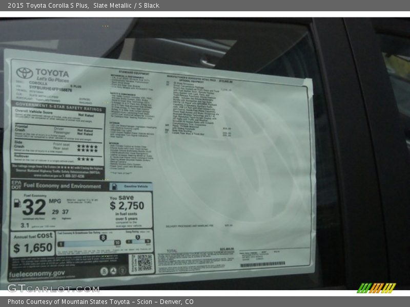  2015 Corolla S Plus Window Sticker