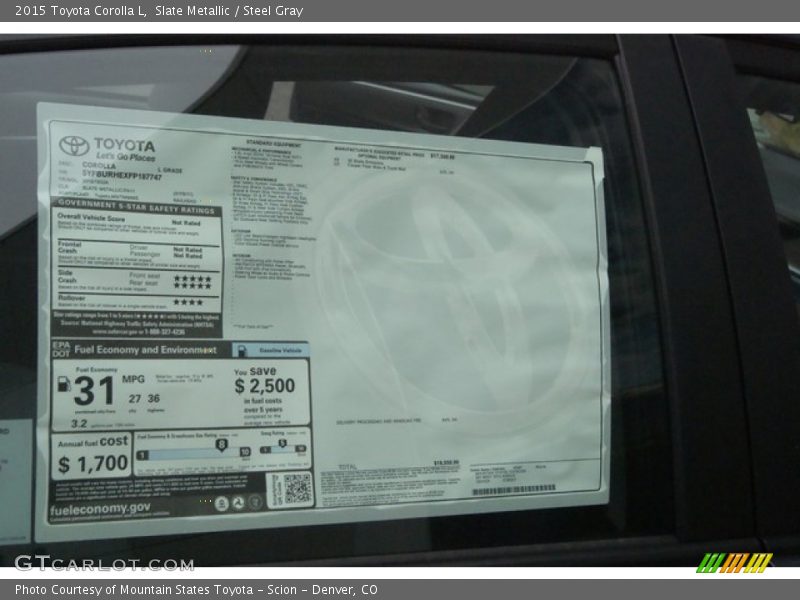  2015 Corolla L Window Sticker