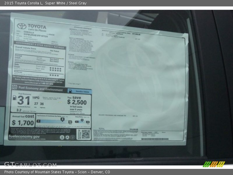 Super White / Steel Gray 2015 Toyota Corolla L