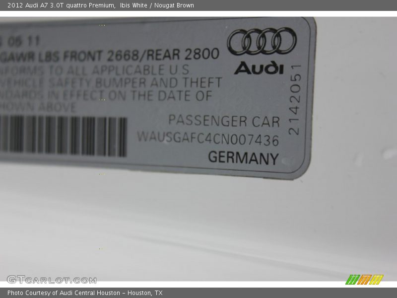 Ibis White / Nougat Brown 2012 Audi A7 3.0T quattro Premium