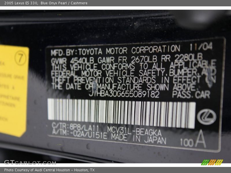 Blue Onyx Pearl / Cashmere 2005 Lexus ES 330