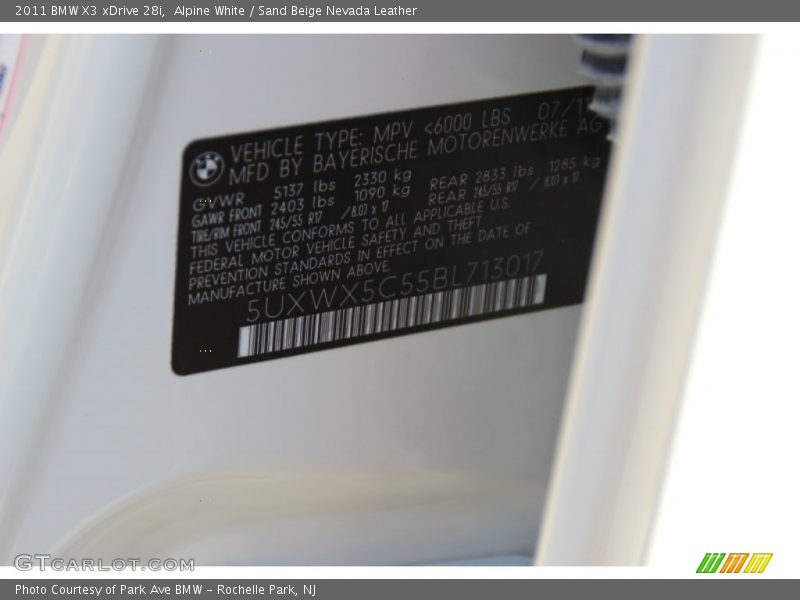 Alpine White / Sand Beige Nevada Leather 2011 BMW X3 xDrive 28i