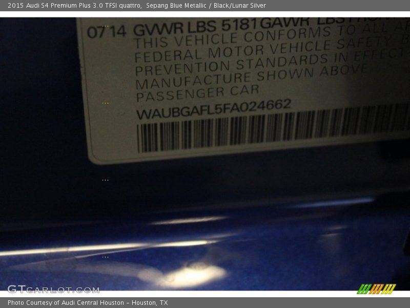 Sepang Blue Metallic / Black/Lunar Silver 2015 Audi S4 Premium Plus 3.0 TFSI quattro