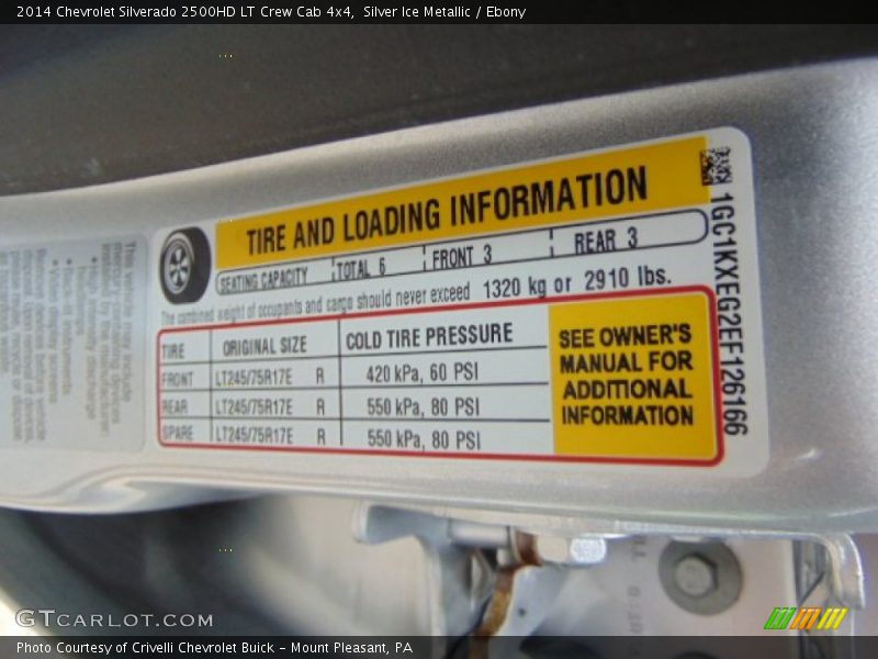 Info Tag of 2014 Silverado 2500HD LT Crew Cab 4x4