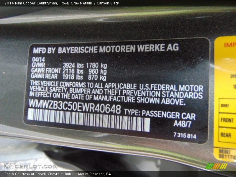Royal Gray Metallic / Carbon Black 2014 Mini Cooper Countryman