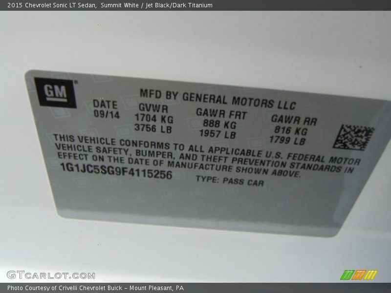 Summit White / Jet Black/Dark Titanium 2015 Chevrolet Sonic LT Sedan