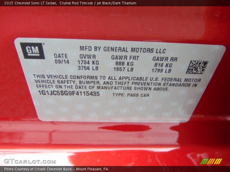 Crystal Red Tintcoat / Jet Black/Dark Titanium 2015 Chevrolet Sonic LT Sedan