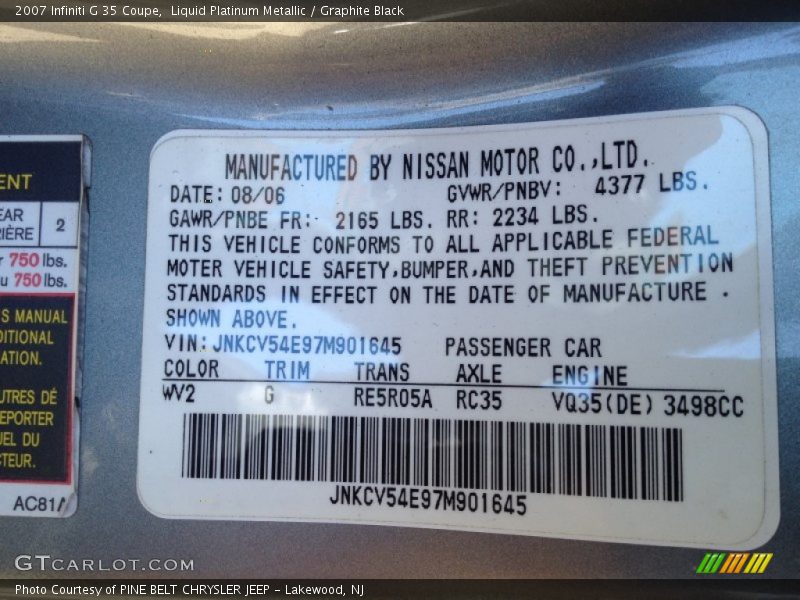 Liquid Platinum Metallic / Graphite Black 2007 Infiniti G 35 Coupe
