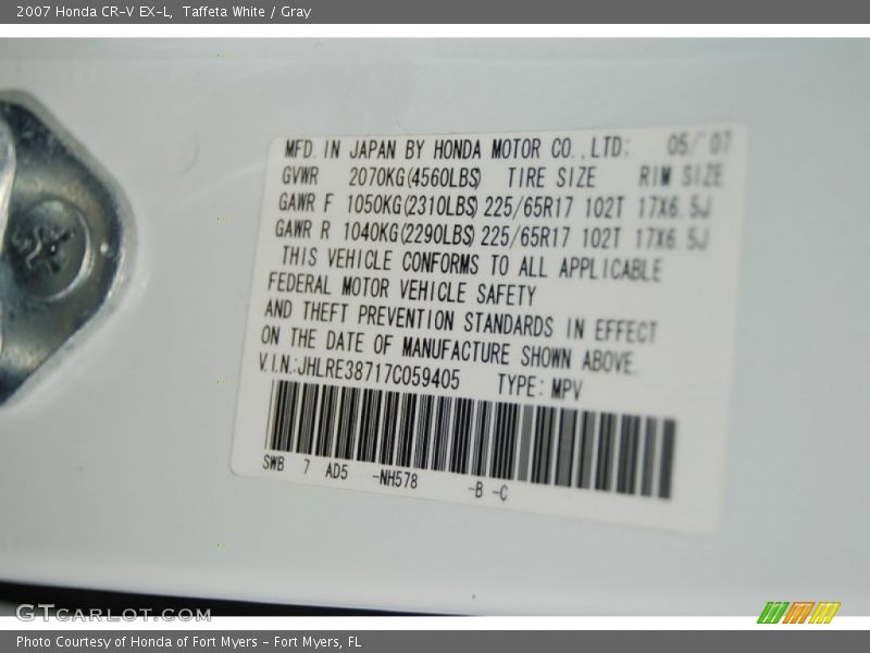 Taffeta White / Gray 2007 Honda CR-V EX-L