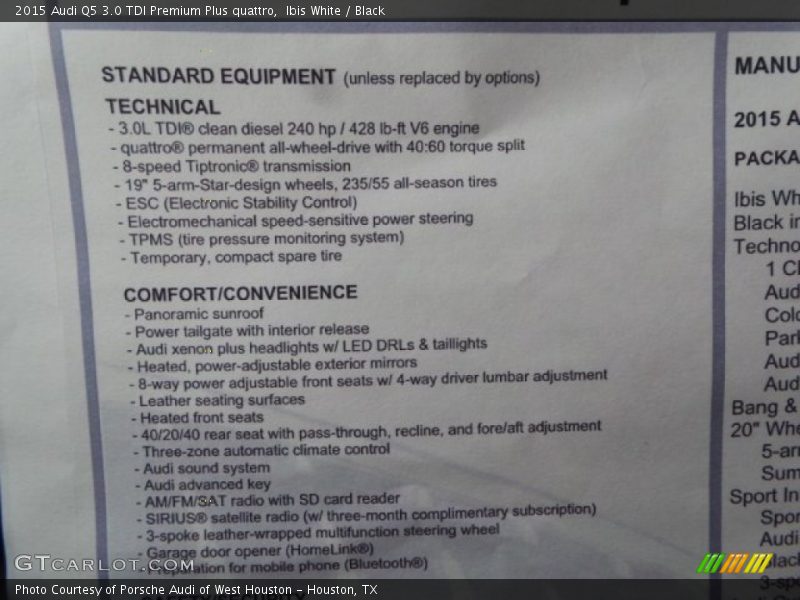 Ibis White / Black 2015 Audi Q5 3.0 TDI Premium Plus quattro