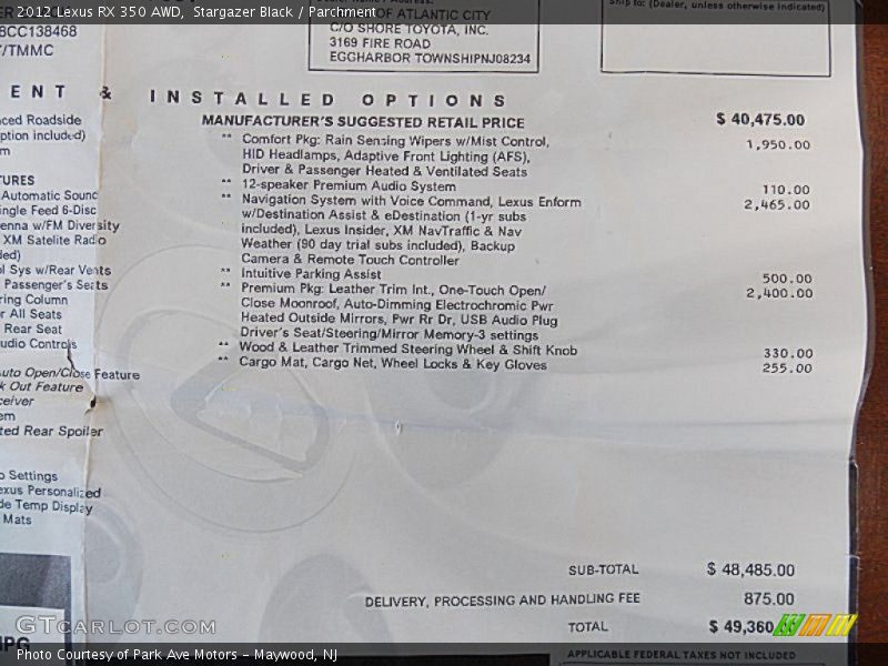 Stargazer Black / Parchment 2012 Lexus RX 350 AWD