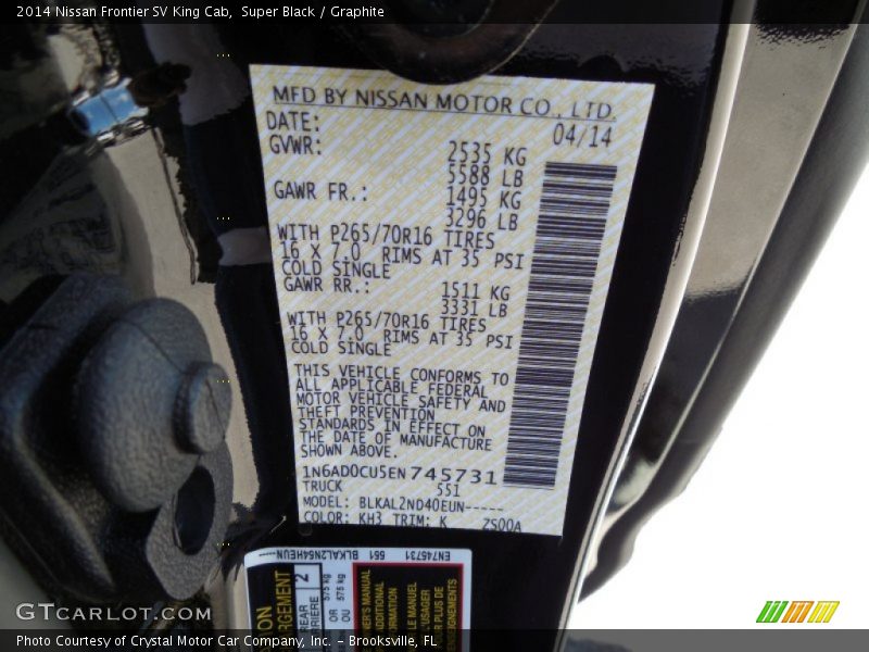 Super Black / Graphite 2014 Nissan Frontier SV King Cab
