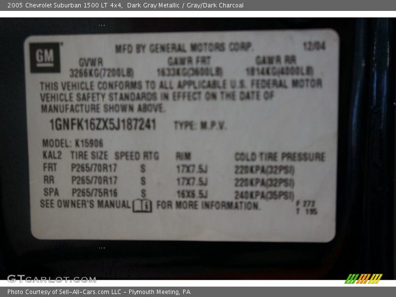 Dark Gray Metallic / Gray/Dark Charcoal 2005 Chevrolet Suburban 1500 LT 4x4
