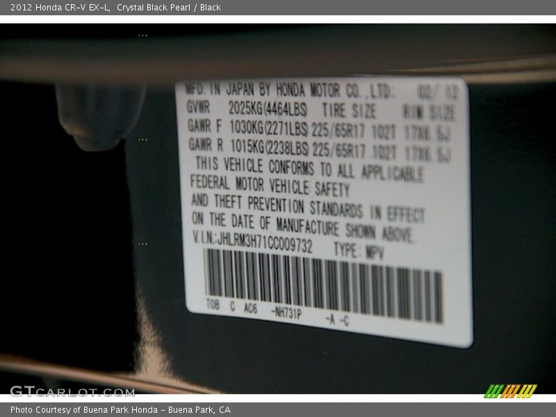 Crystal Black Pearl / Black 2012 Honda CR-V EX-L