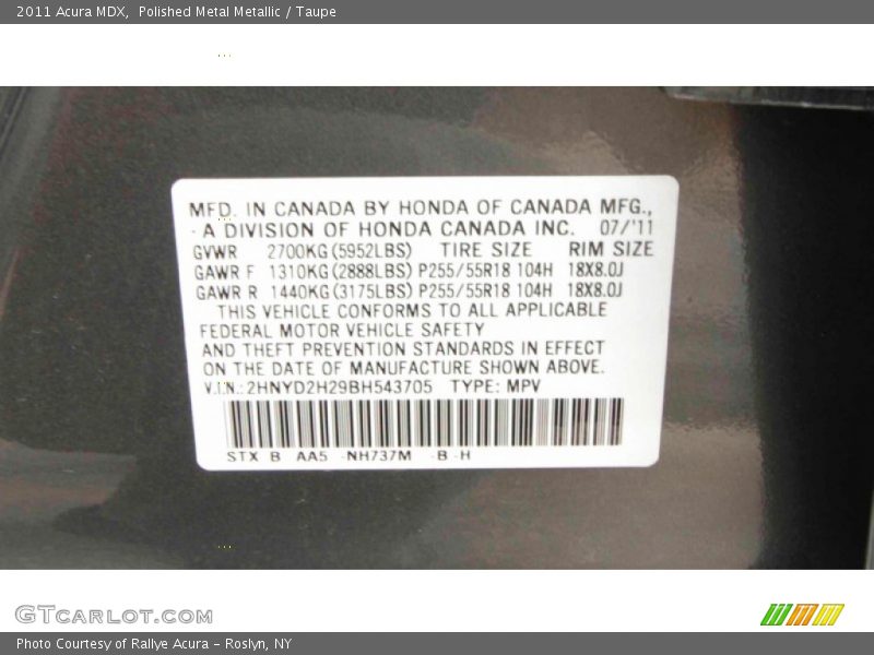 Polished Metal Metallic / Taupe 2011 Acura MDX