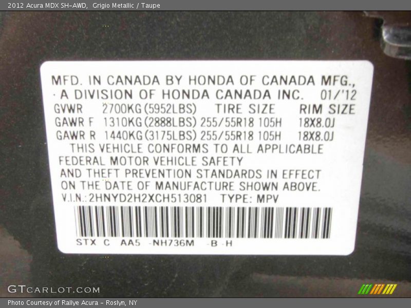 Grigio Metallic / Taupe 2012 Acura MDX SH-AWD